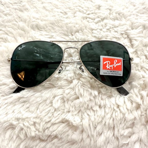New RAY-BAN Large Metal Aviator Sunglasses Silver Frame Gray Gradient Lens main image 9